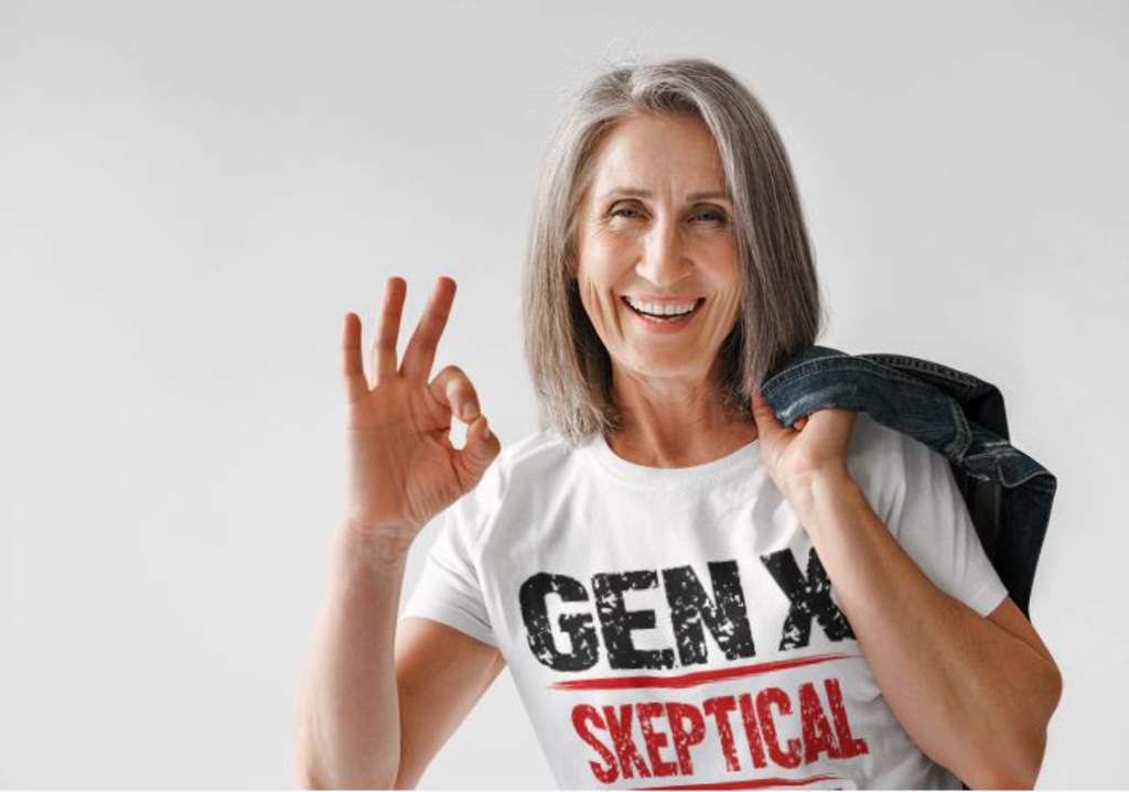 Gen X We Just DGAF! We Have Been Skeptical Since Day One! T-Shirt | Vintage Distressed Graphic Tee | Retro Gift for Men and Women