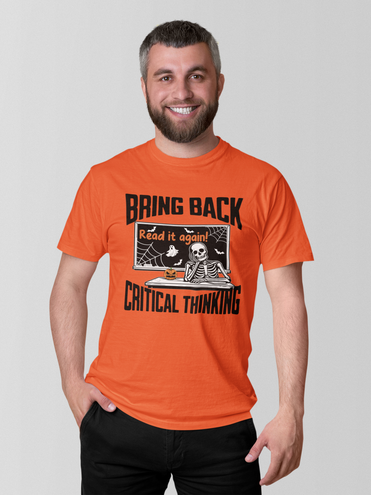 Halloween T-Shirt for Teachers | Bring Back Critical Thinking  Funny Skeleton Tee