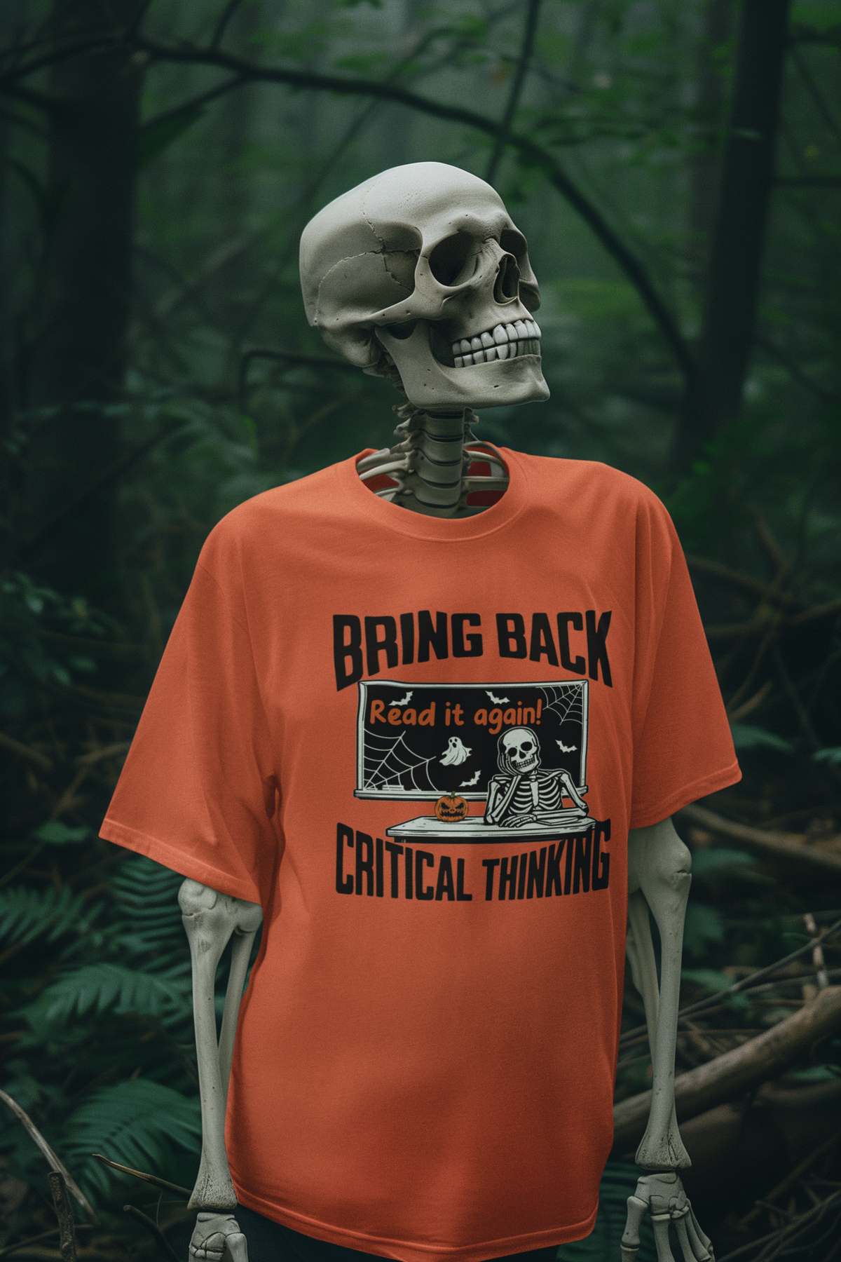Halloween T-Shirt for Teachers | Bring Back Critical Thinking  Funny Skeleton Tee
