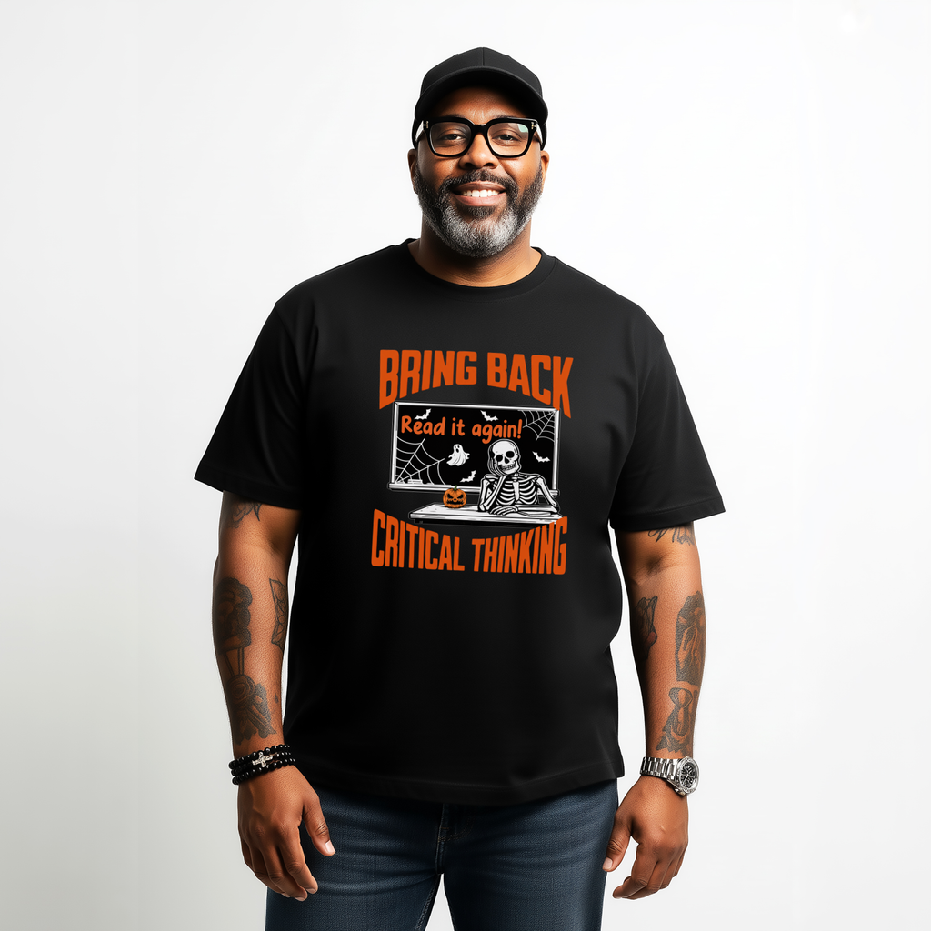 Halloween T-Shirt for Teachers | Bring Back Critical Thinking  Funny Skeleton Tee