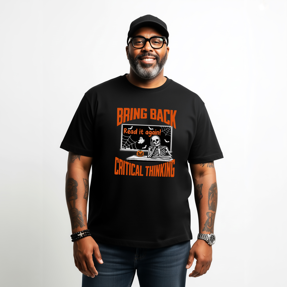 Halloween T-Shirt for Teachers | Bring Back Critical Thinking  Funny Skeleton Tee