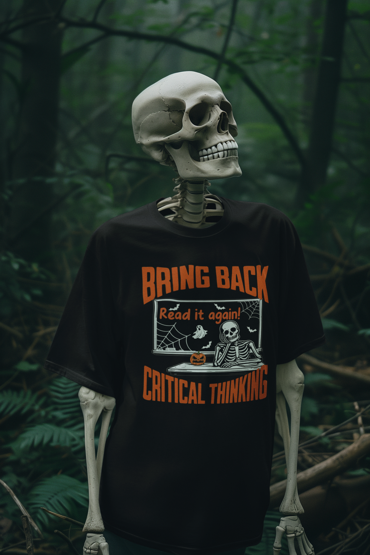Halloween T-Shirt for Teachers | Bring Back Critical Thinking  Funny Skeleton Tee