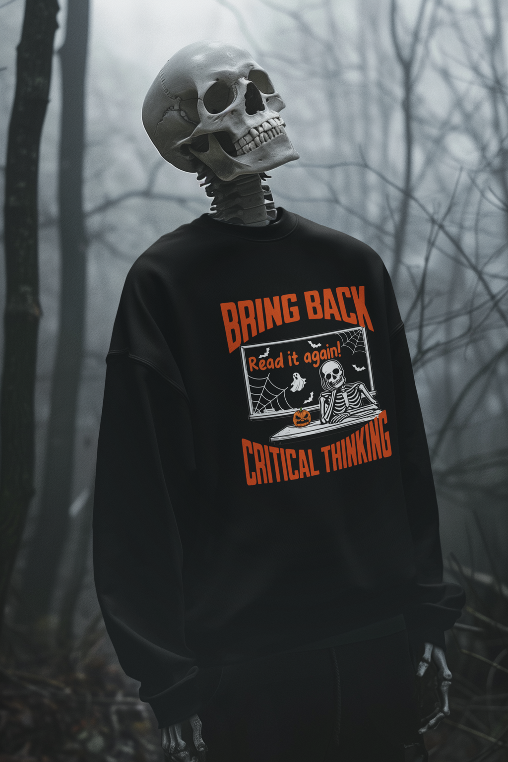 Spooky Season Bring Back Critical Thinking Teacher Sweatshirt | Funny Skeleton Classroom Crewneck
