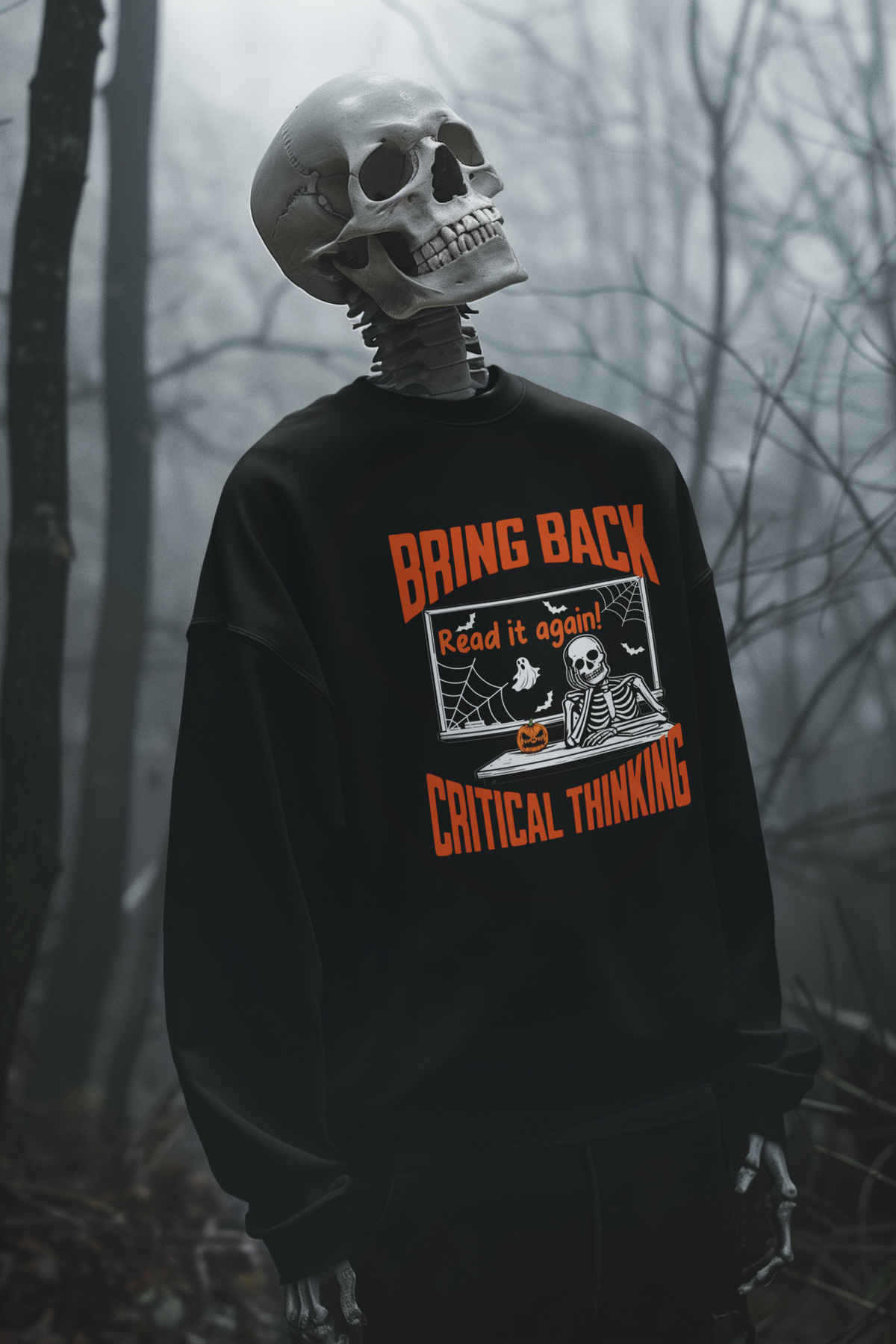 Spooky Season Bring Back Critical Thinking Teacher Sweatshirt | Funny Skeleton Classroom Crewneck