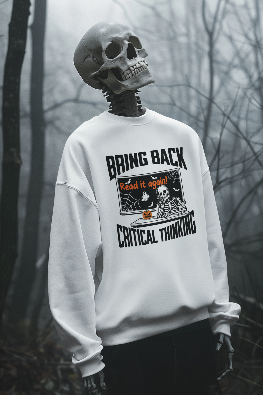 Spooky Season Bring Back Critical Thinking Teacher Sweatshirt | Funny Skeleton Classroom Crewneck
