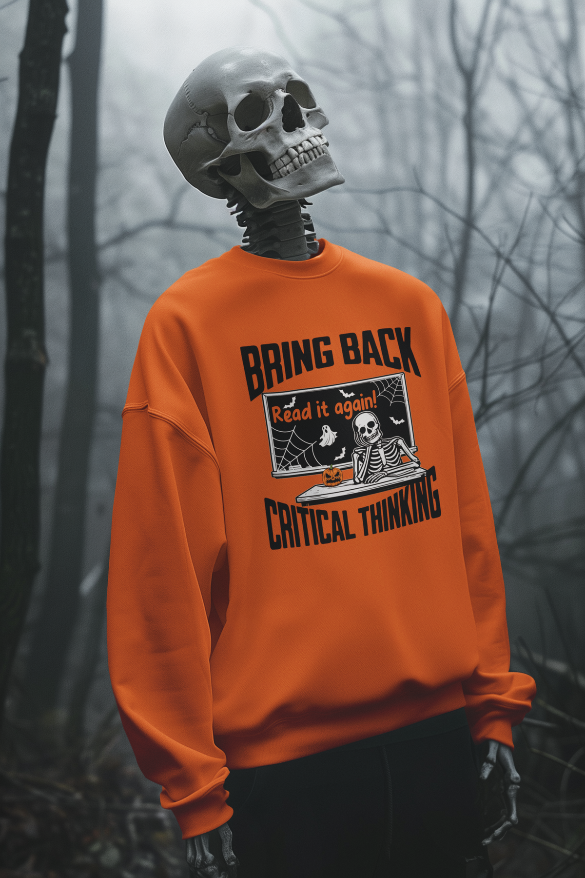 Spooky Season Bring Back Critical Thinking Teacher Sweatshirt | Funny Skeleton Classroom Crewneck
