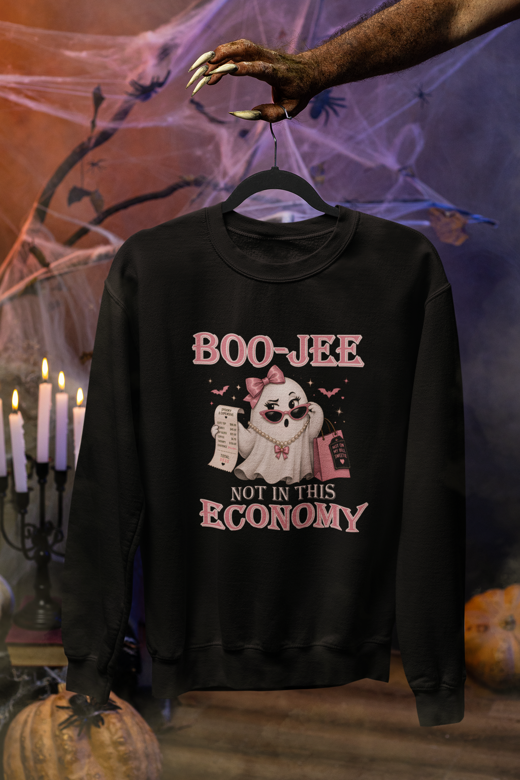 Boo-Jee Not in This Economy Ghost Halloween T- Shirt or Crewneck Sweatshirt