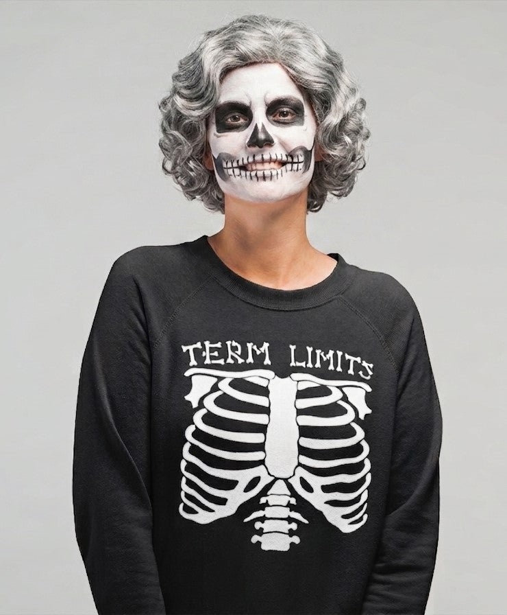 Term Limits Skeleton Sweatshirt - Funny Halloween Political Satire Crewneck  Product Description