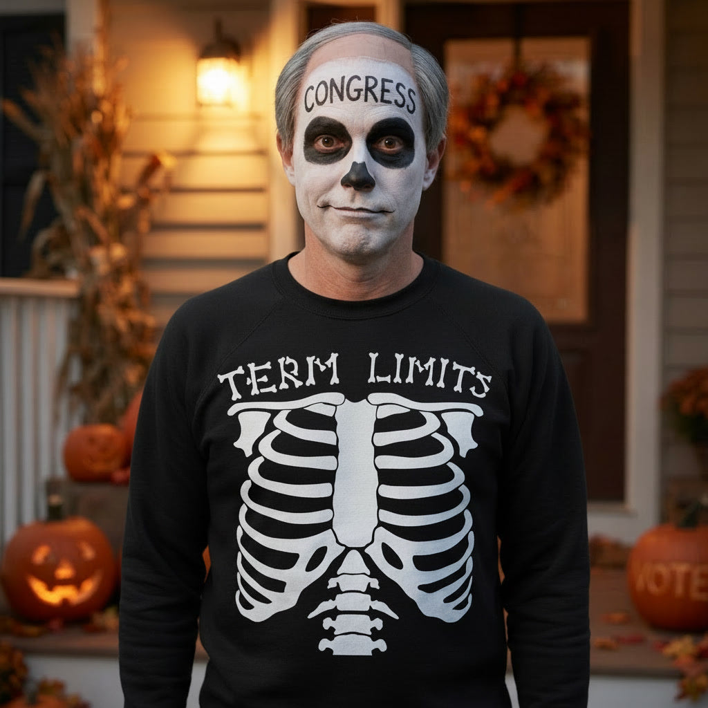 Term Limits Skeleton Sweatshirt - Funny Halloween Political Satire Crewneck  Product Description