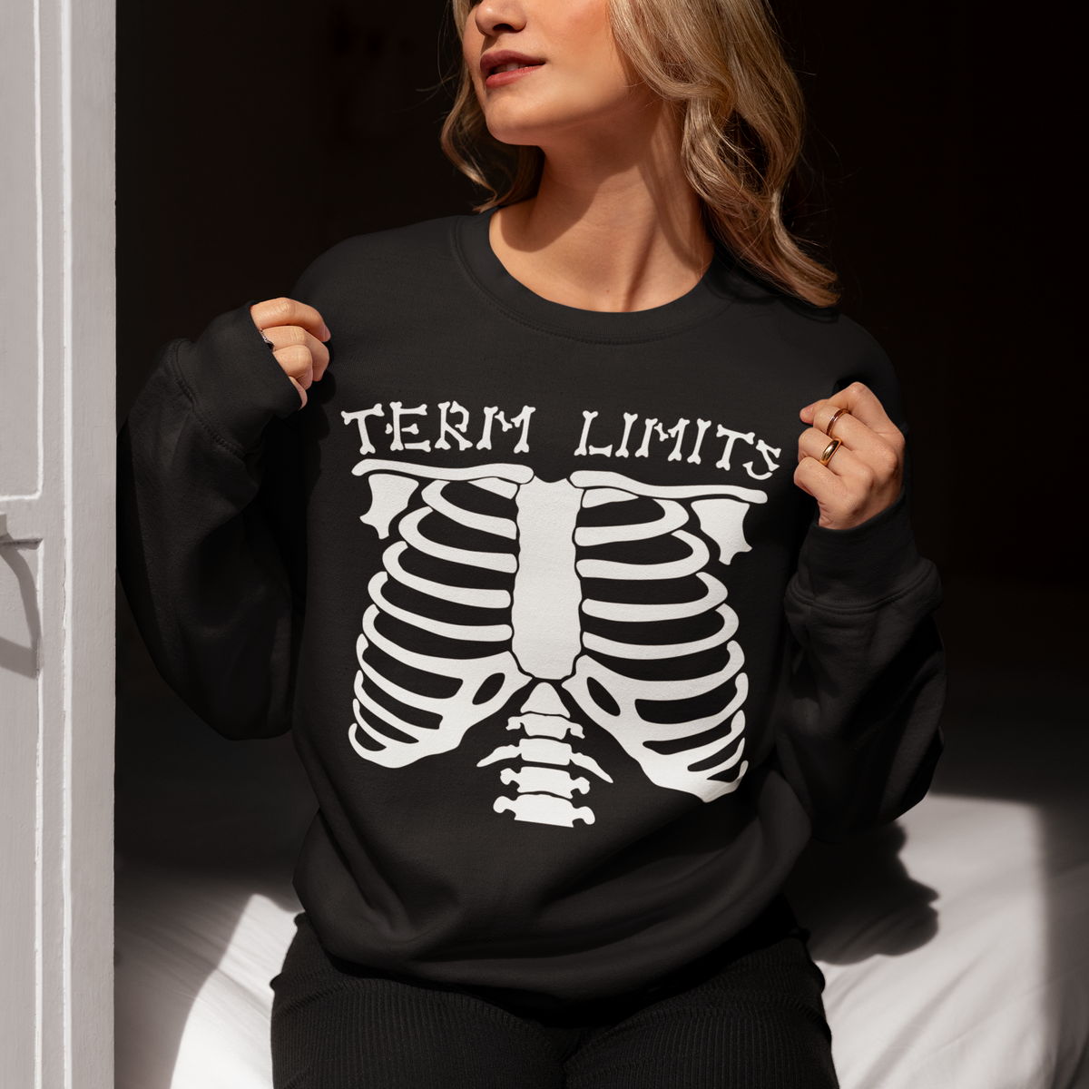 Term Limits Skeleton Sweatshirt - Funny Halloween Political Satire Crewneck  Product Description