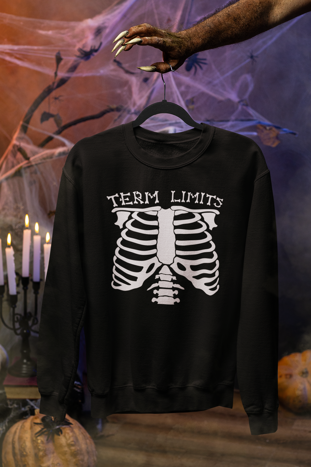 Term Limits Skeleton Sweatshirt - Funny Halloween Political Satire Crewneck  Product Description
