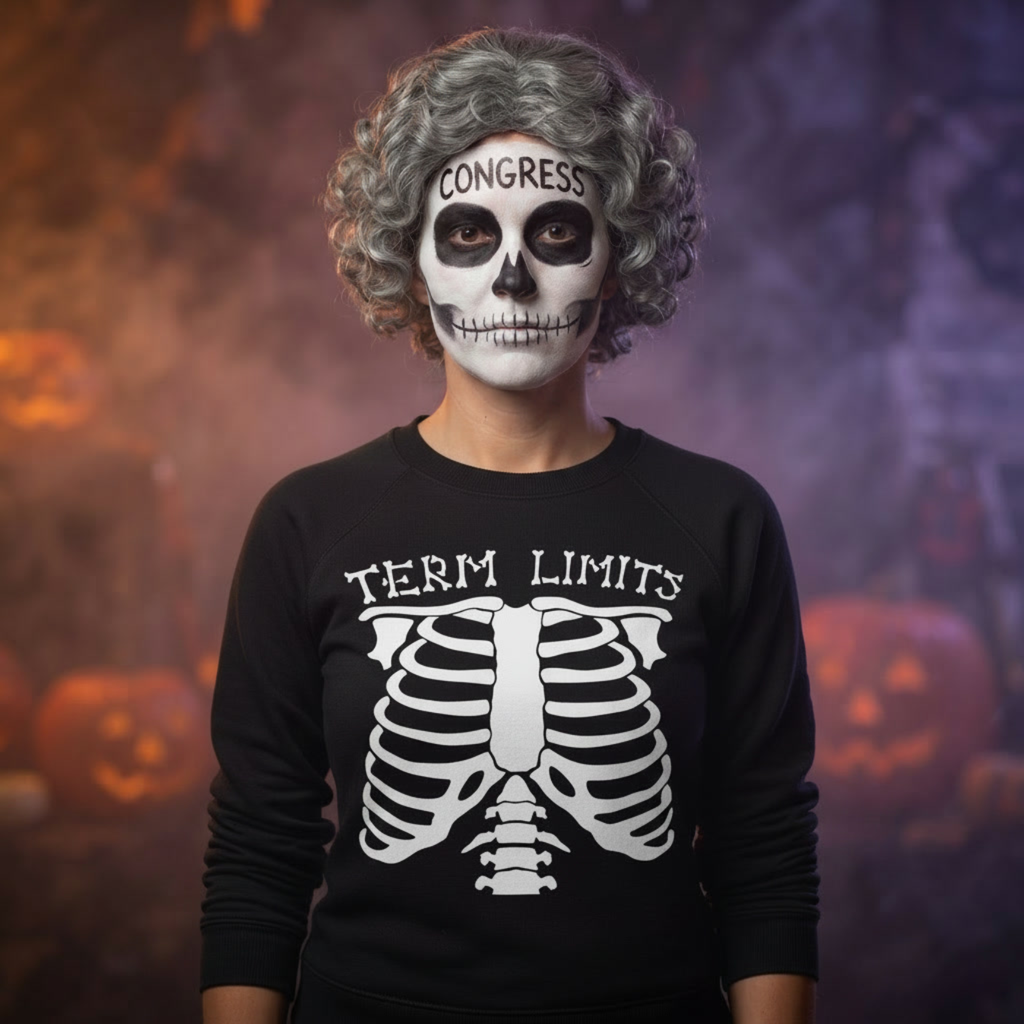 Term Limits Skeleton Sweatshirt - Funny Halloween Political Satire Crewneck  Product Description